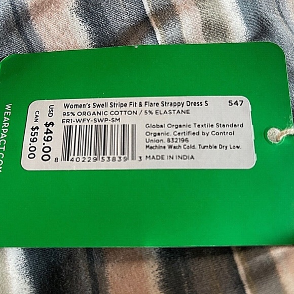 Pact Organic Swell Stripe Fit & Flare Strappy Dress.  Retail $49 Size Small - Picture 8 of 9